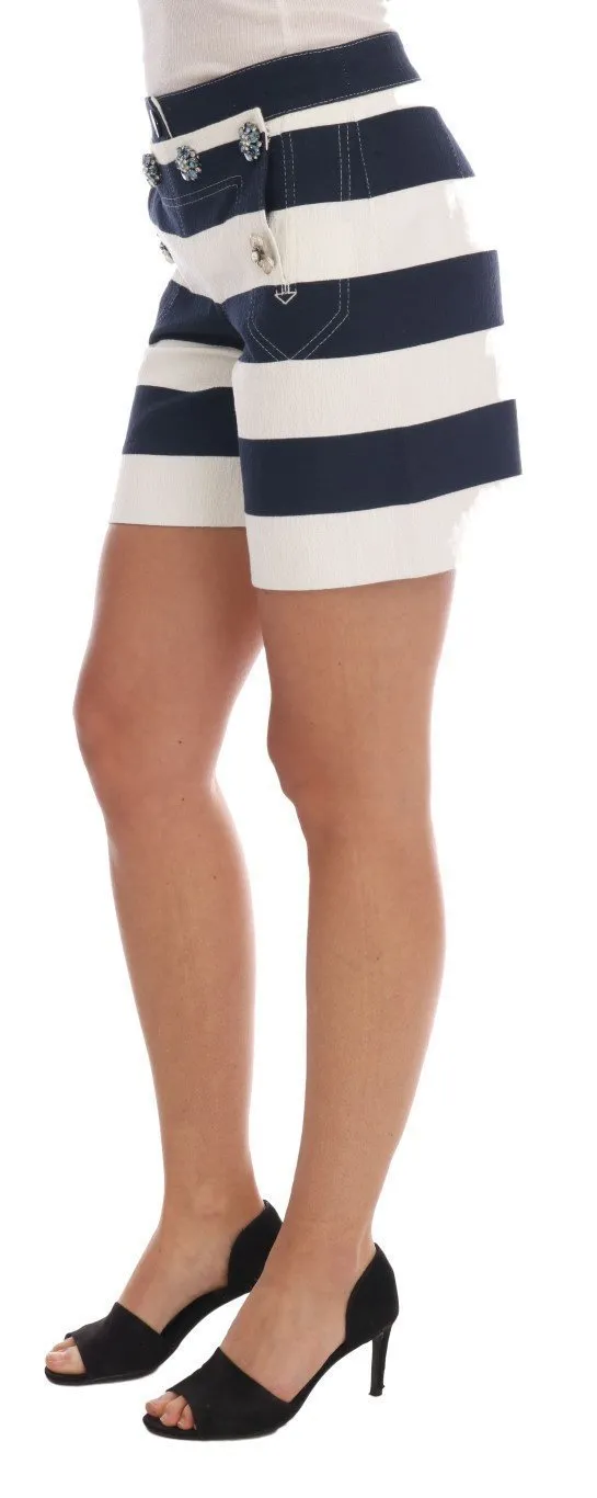 White Blue Striped Crystal Shorts
