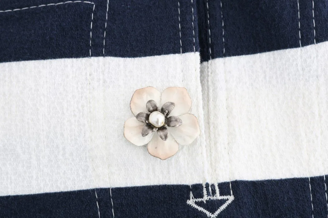 White Blue Striped Crystal Shorts