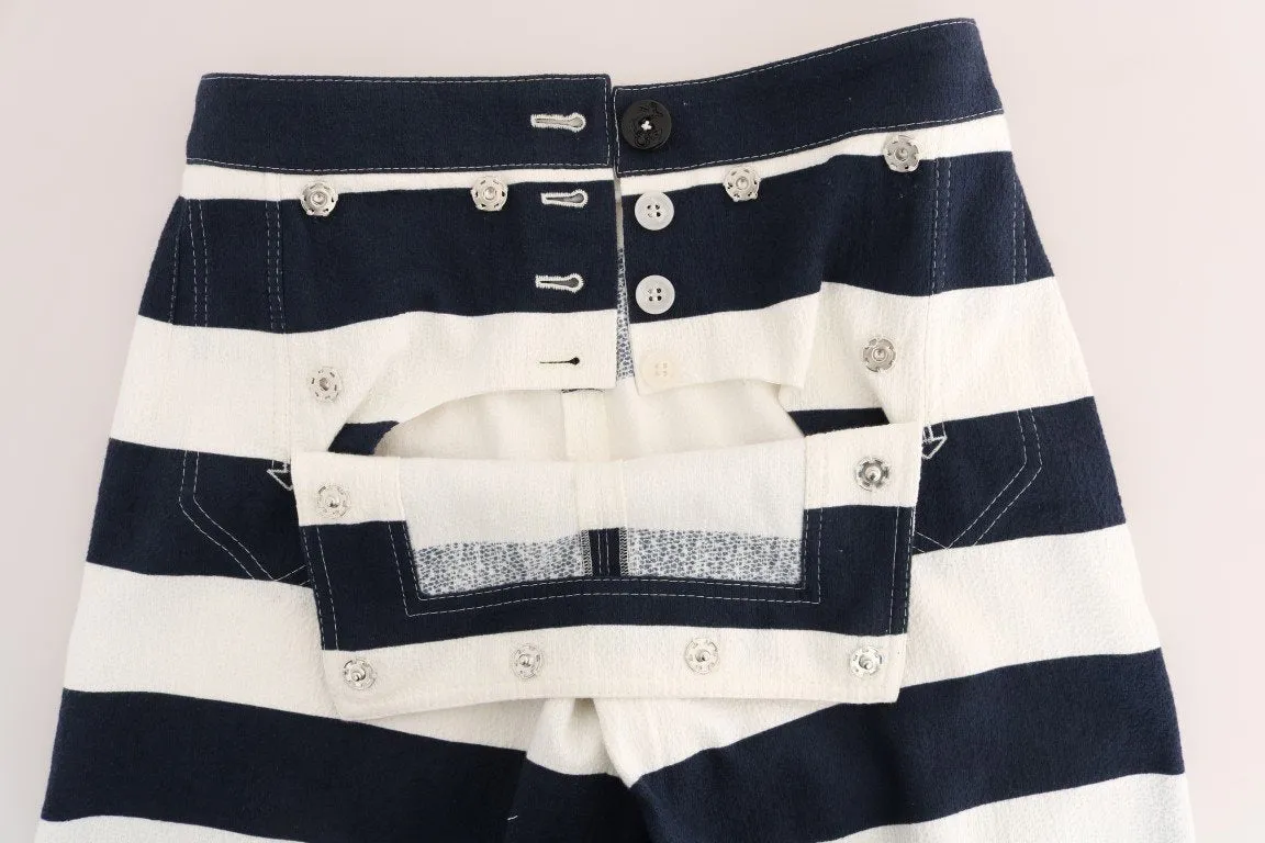 White Blue Striped Crystal Shorts