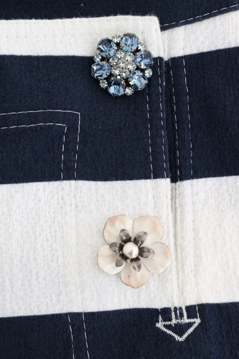 White Blue Striped Crystal Shorts