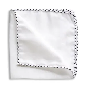 White Linen Navy Whipstitch Pocket Square