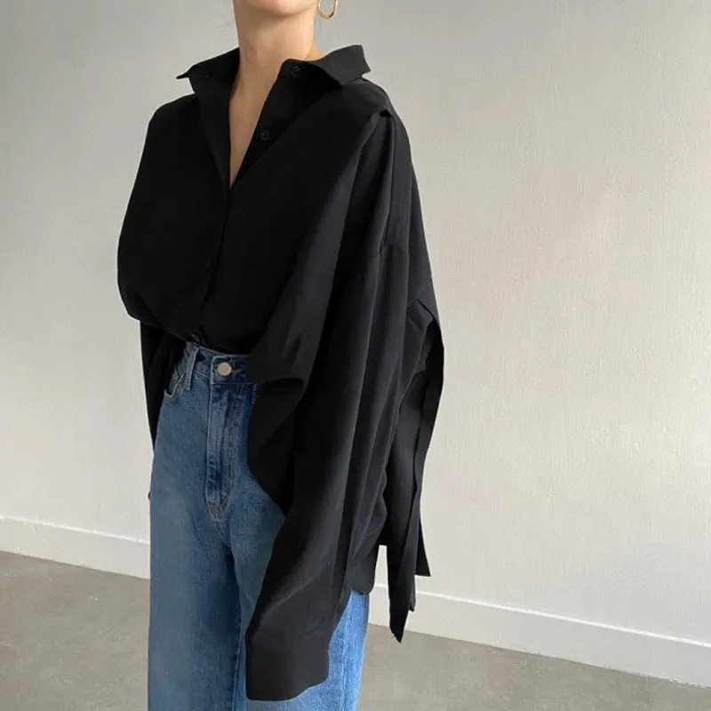 Women White Back Ribbon Big Size Blouse