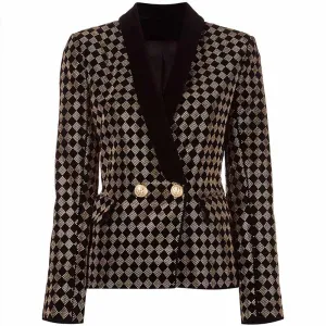Women's jacket Luxury Heavy Work Beaded Diamond collar velvet blazer coat