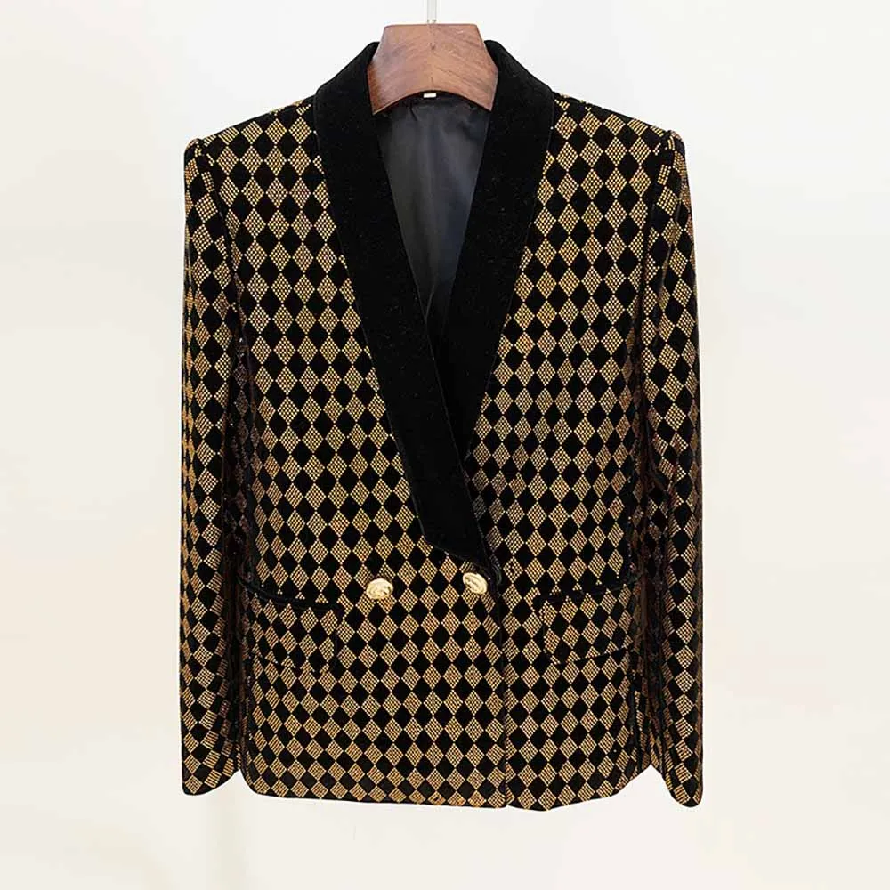 Women's jacket Luxury Heavy Work Beaded Diamond collar velvet blazer coat