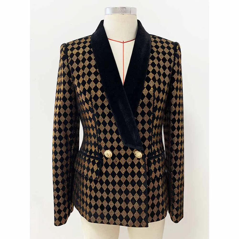 Women's jacket Luxury Heavy Work Beaded Diamond collar velvet blazer coat
