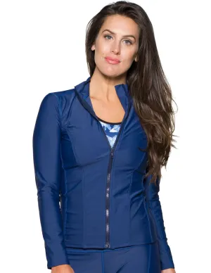 Women's Long Sleeve Zip Swim Jacket (Regular & Plus Size) - Navy