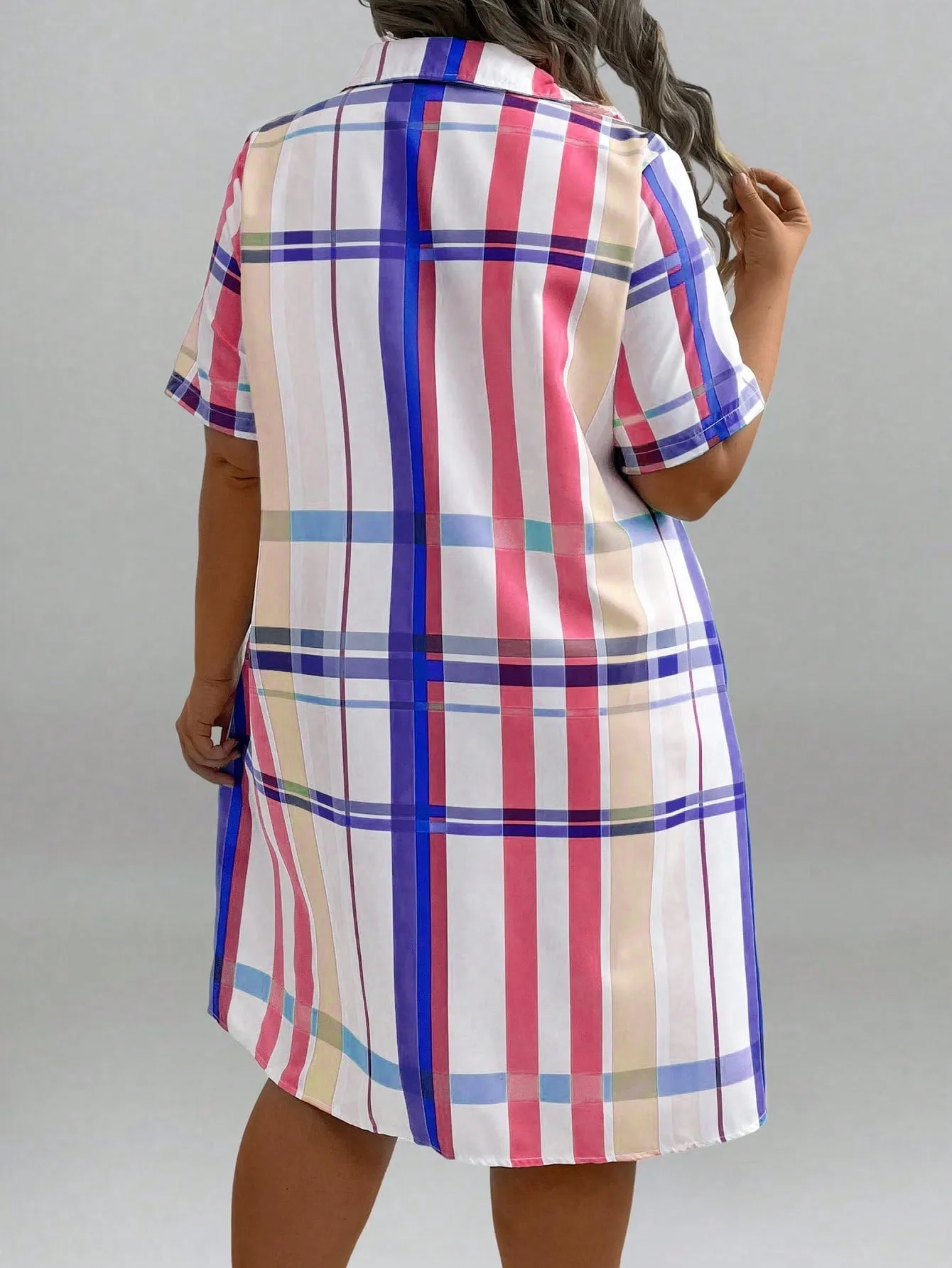 Women's Plus Size Short Sleeve Plaid Shirt Dress