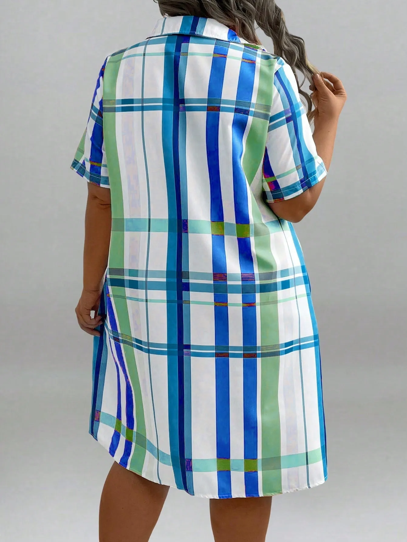 Women's Plus Size Short Sleeve Plaid Shirt Dress