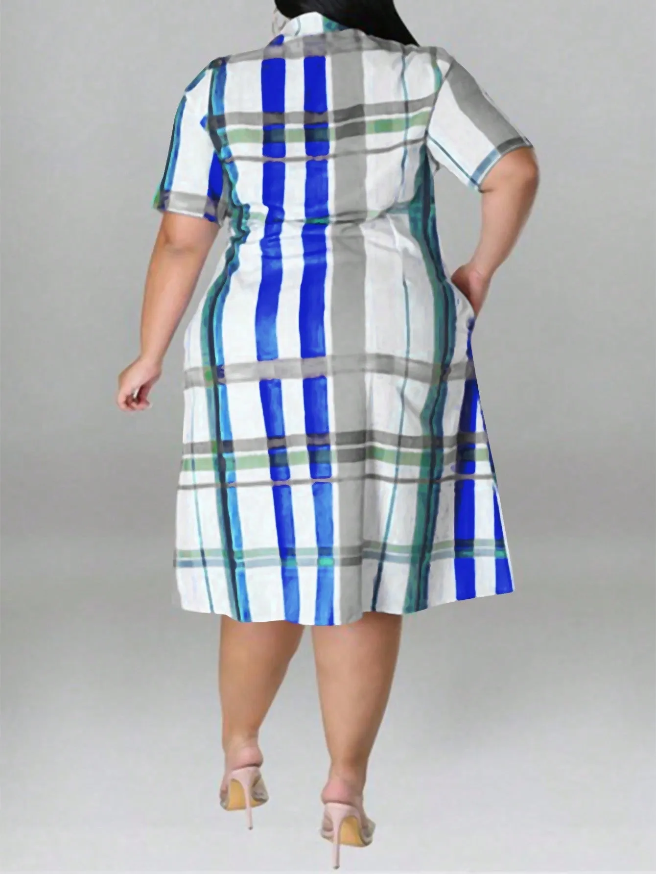Women's Plus Size Short Sleeve Plaid Shirt Dress