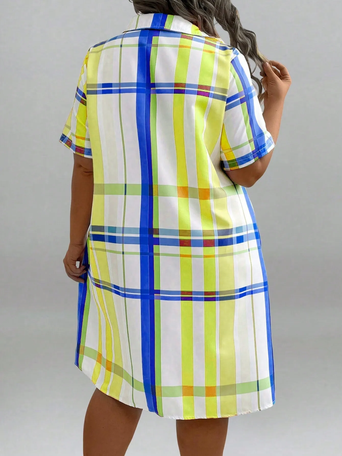 Women's Plus Size Short Sleeve Plaid Shirt Dress