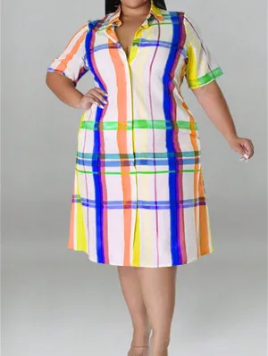 Women's Plus Size Short Sleeve Plaid Shirt Dress