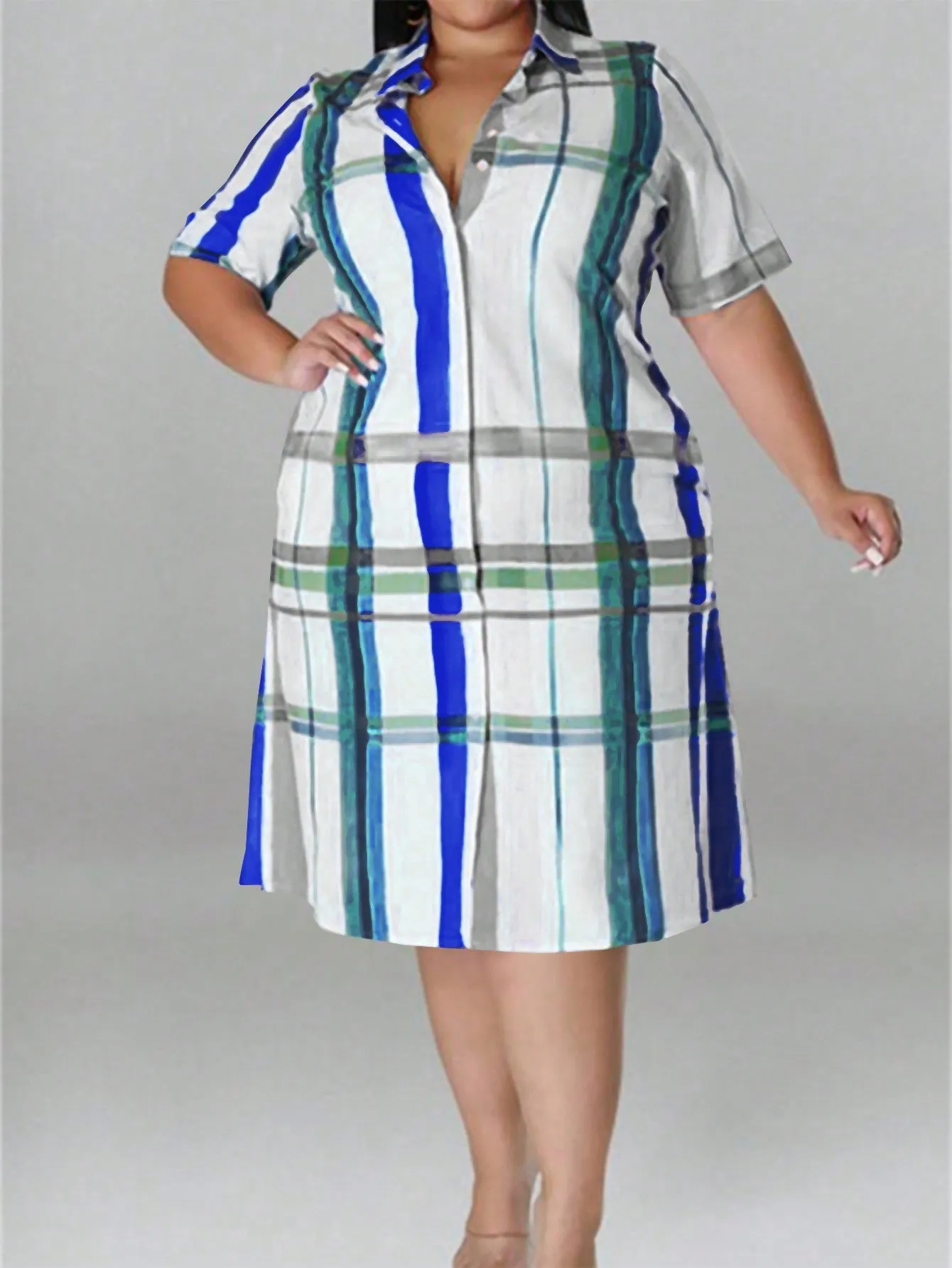 Women's Plus Size Short Sleeve Plaid Shirt Dress