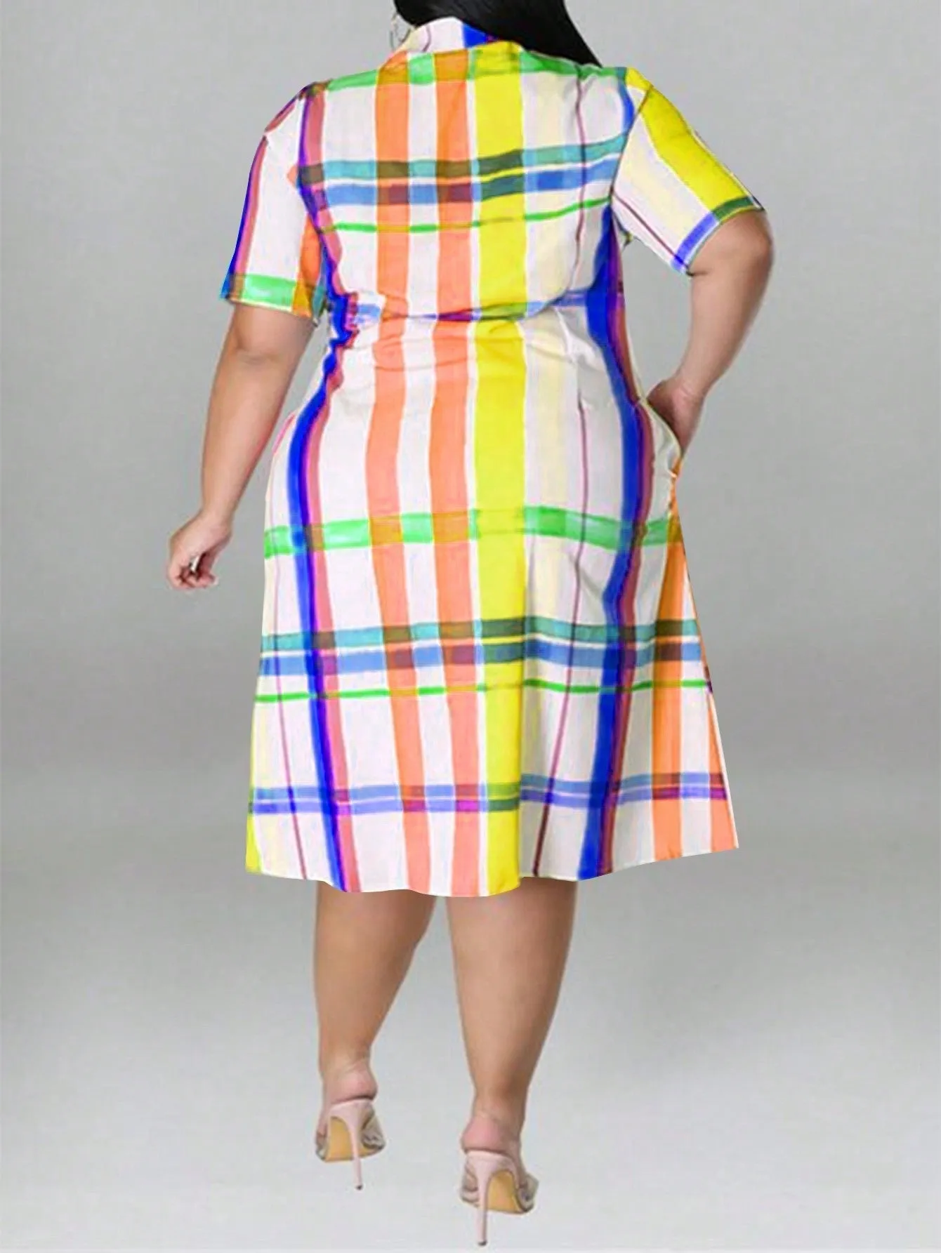 Women's Plus Size Short Sleeve Plaid Shirt Dress