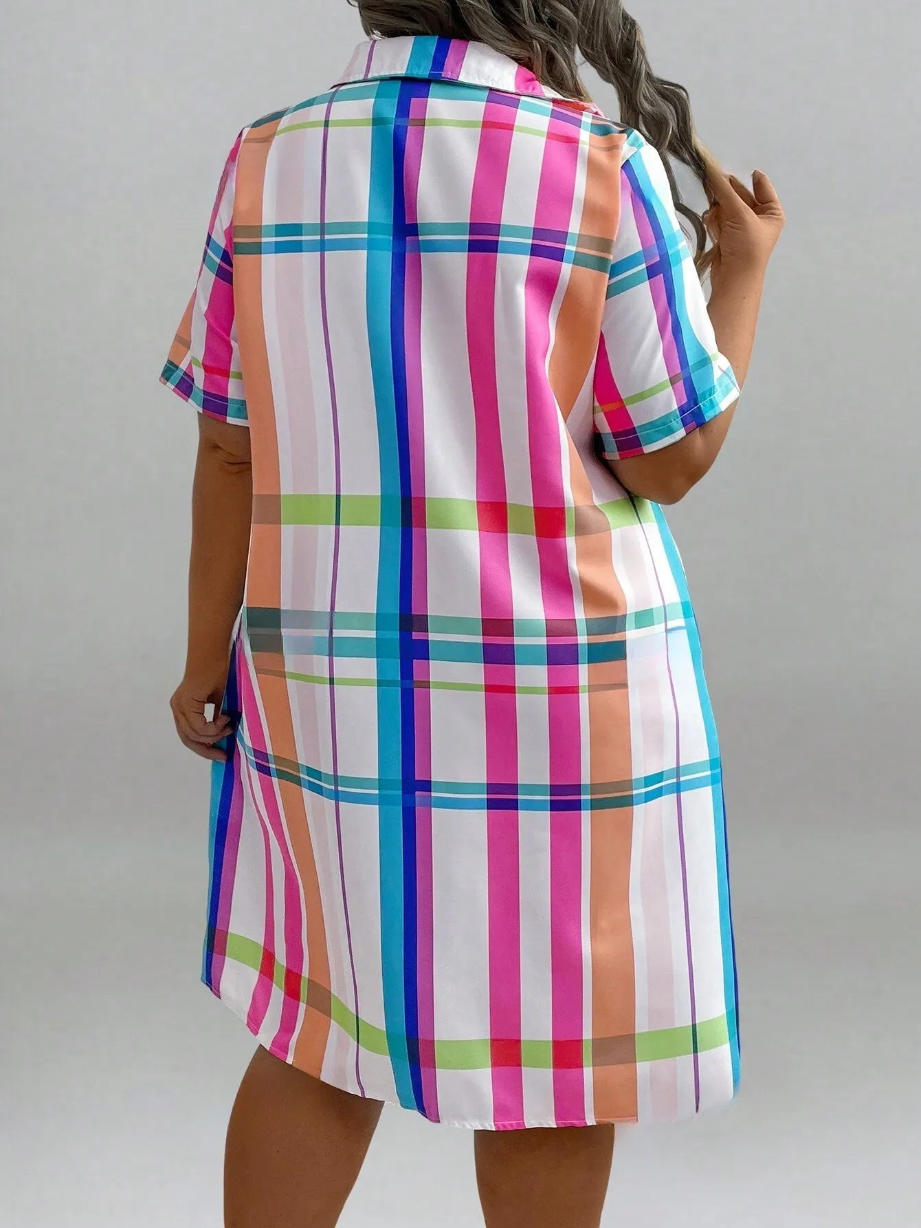 Women's Plus Size Short Sleeve Plaid Shirt Dress