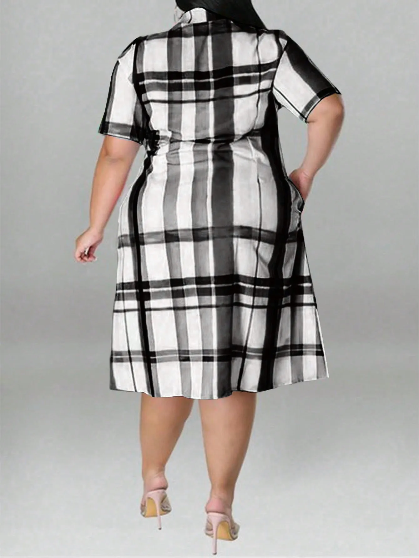 Women's Plus Size Short Sleeve Plaid Shirt Dress