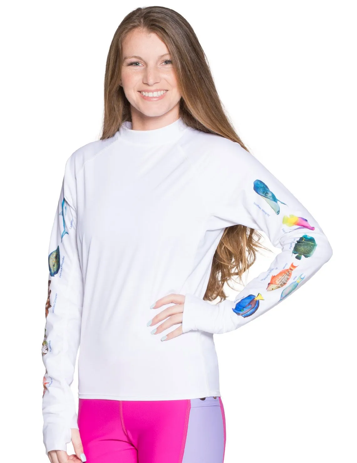 Women's Snorkel Caribbean Fish ID Rash Guard - Fuchsia