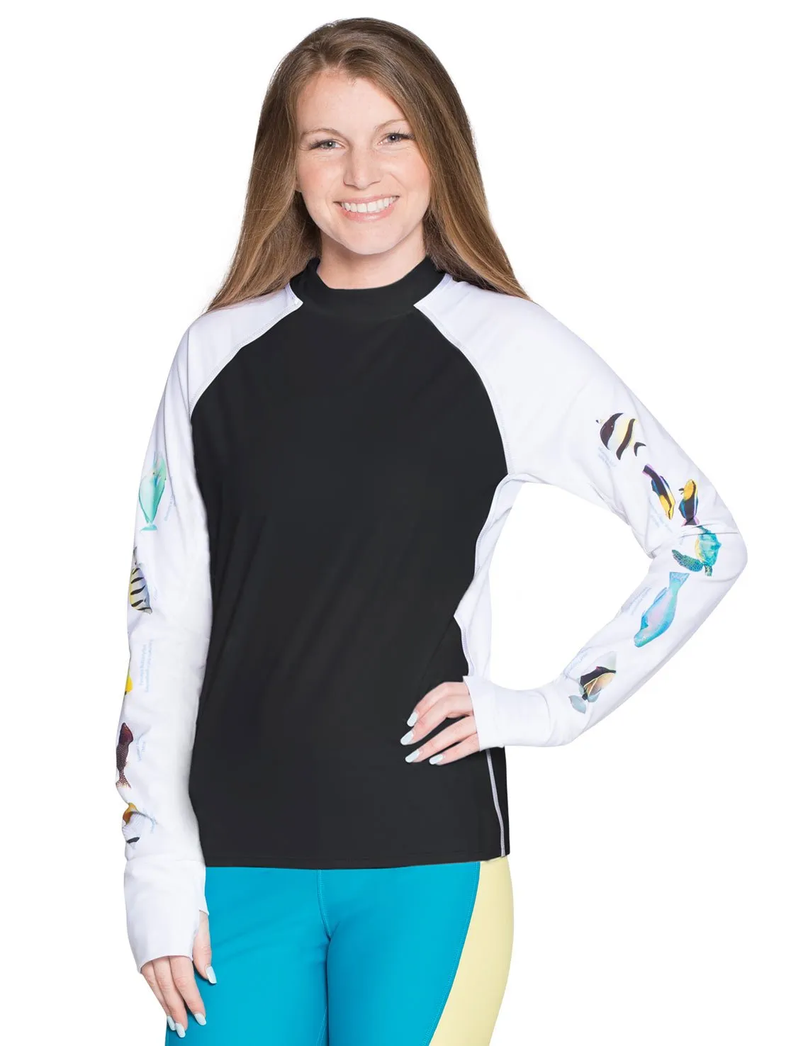 Women's Snorkel Hawaii Fish ID Rash Guard - Black