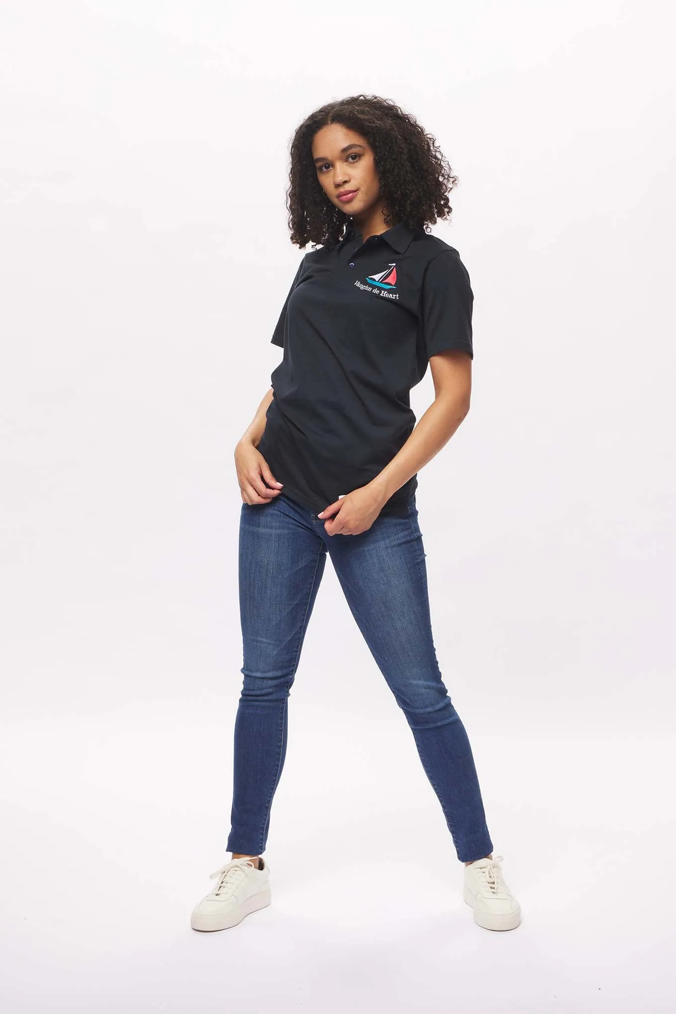 Women's - Voilier - Navy Blue Sailboat French 3 Button Polo