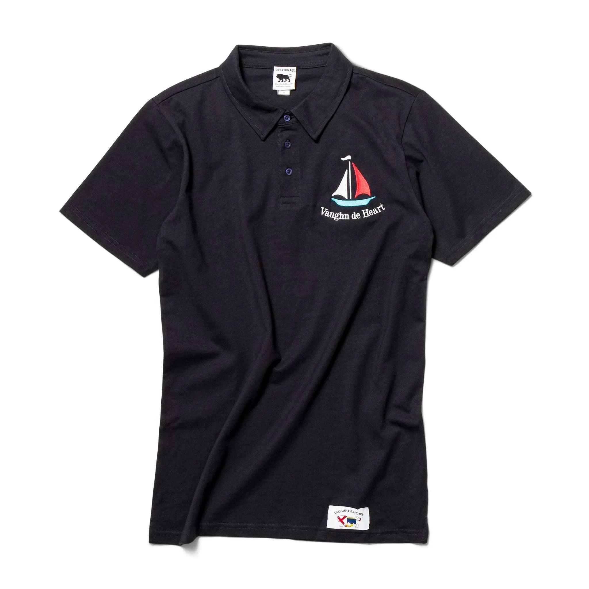 Women's - Voilier - Navy Blue Sailboat French 3 Button Polo