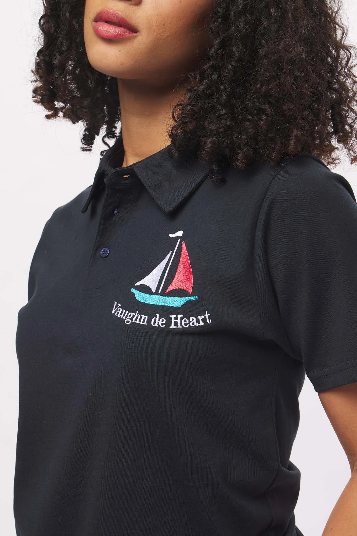 Women's - Voilier - Navy Blue Sailboat French 3 Button Polo