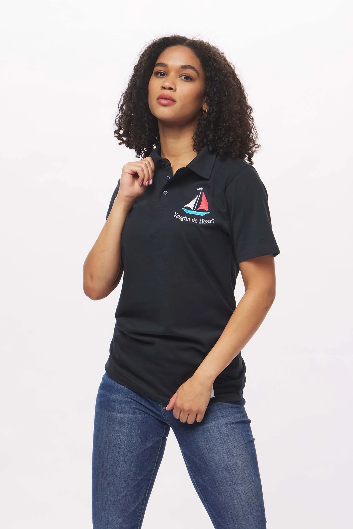 Women's - Voilier - Navy Blue Sailboat French 3 Button Polo