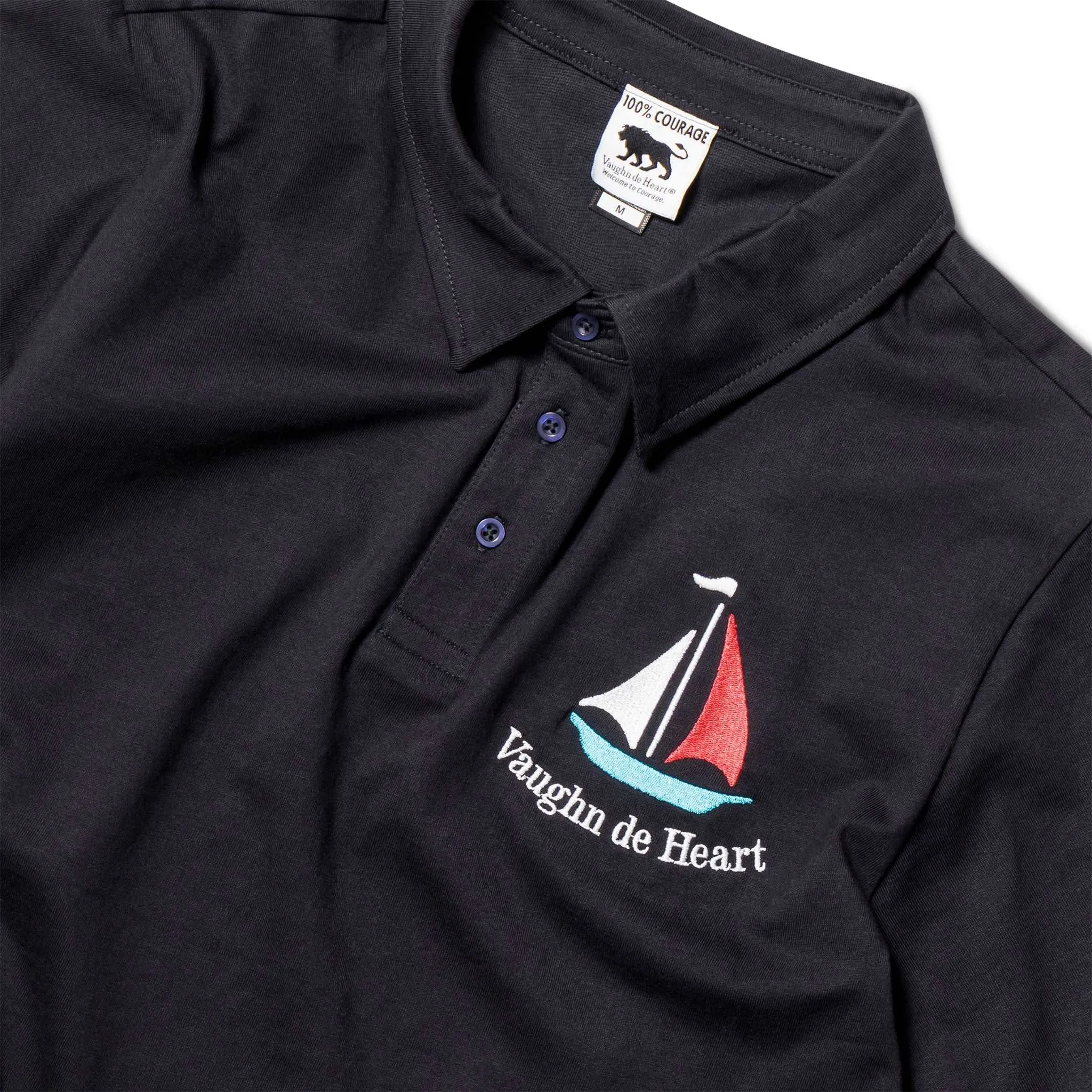 Women's - Voilier - Navy Blue Sailboat French 3 Button Polo