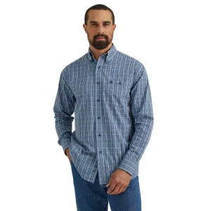 Wrangler Men's Blue/White Plaid Classic Button-Down Shirt