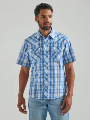 Wrangler Men's Blue/White Plaid Short Sleeve Fashion Snap Western Shirt