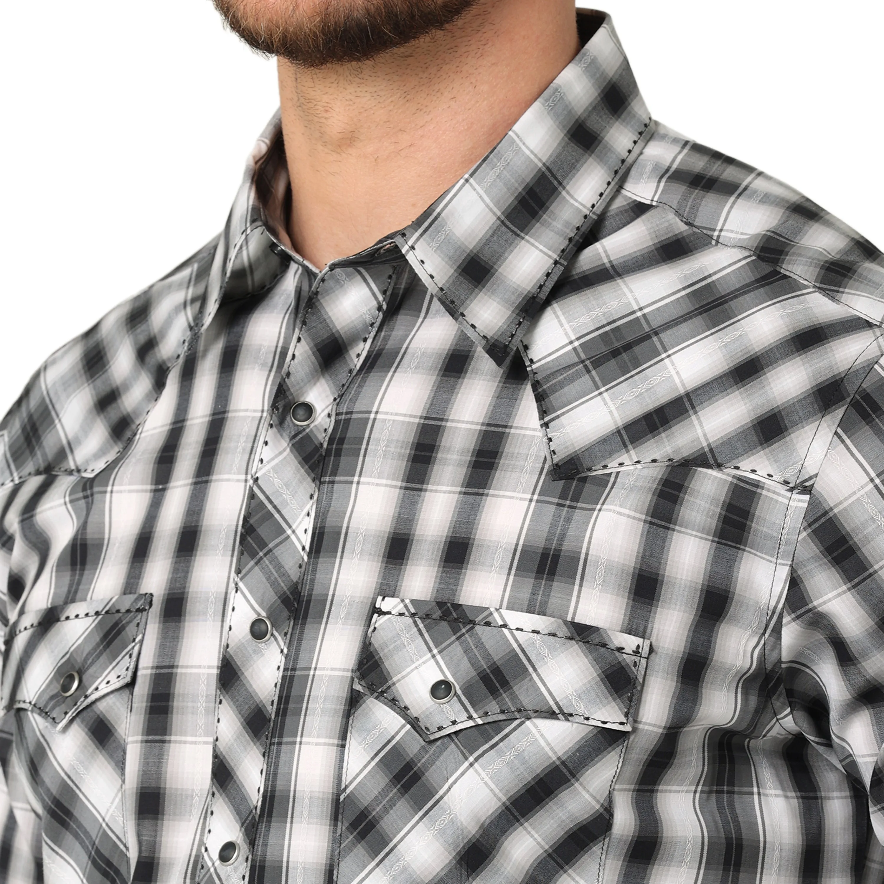 Wrangler Men's Fashion Western Plaid Snap Shirt Black