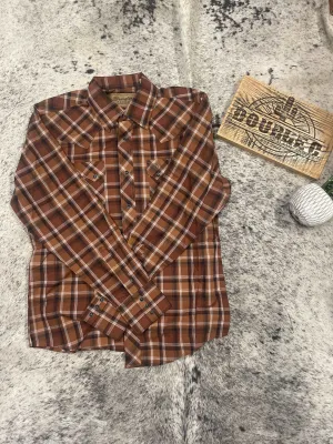 Wrangler Men's Striped Brown Pearl Snap