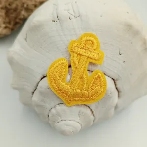 Yellow Iron on Anchor Decorative Patch Nautical Embroidered Retro Vintage Classic Sailor Anchor Applique Motif Embroidery for Embellishments