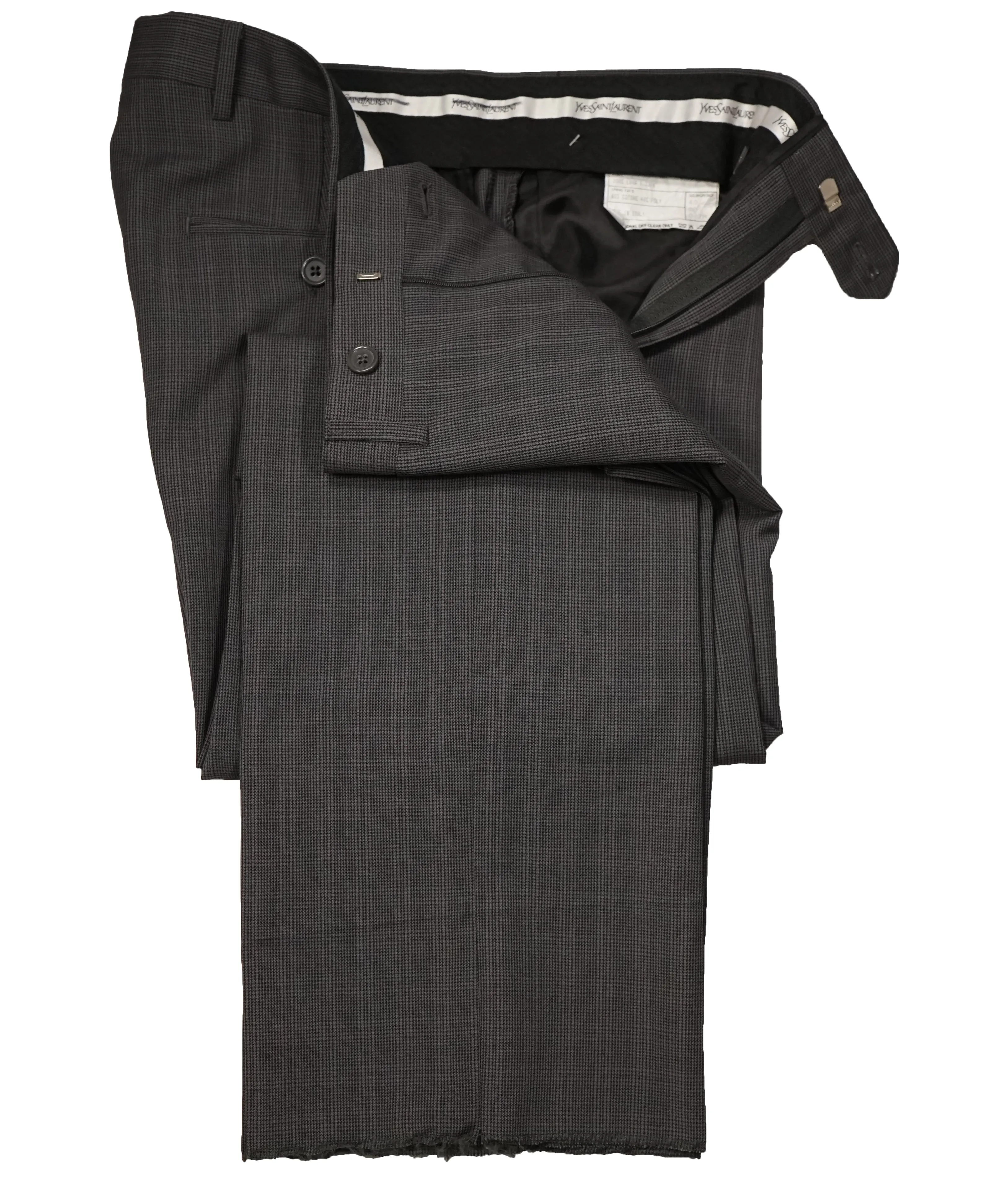 YVES SAINT LAURENT - Gray Bold Check Wool Super 120’s Dress Pants  - 33W