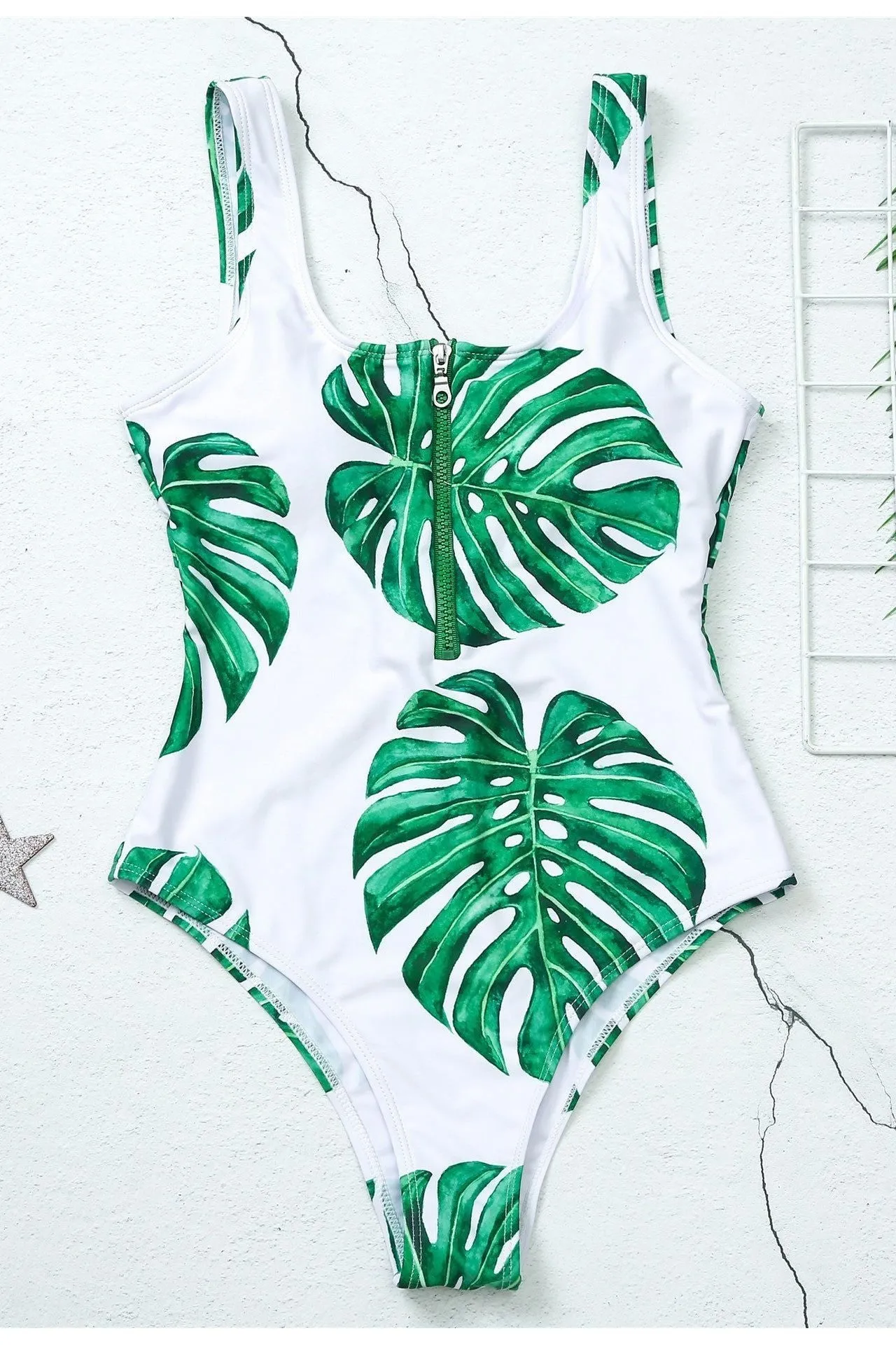 Zipper Striped One-Piece Swimsuit