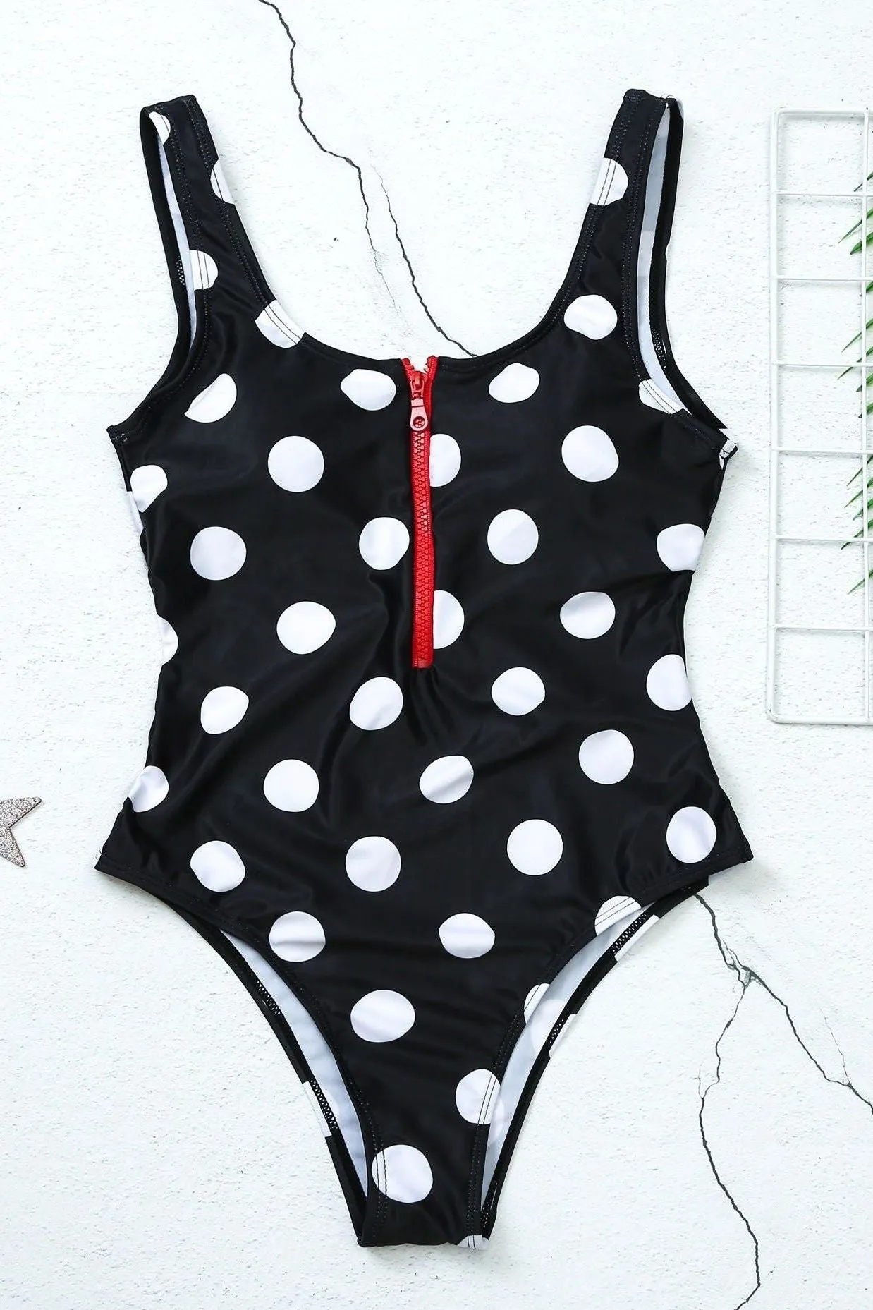Zipper Striped One-Piece Swimsuit