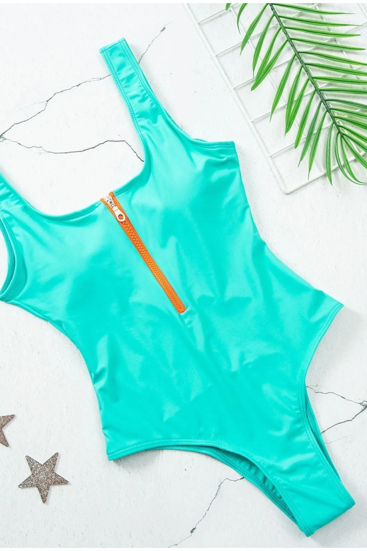 Zipper Striped One-Piece Swimsuit